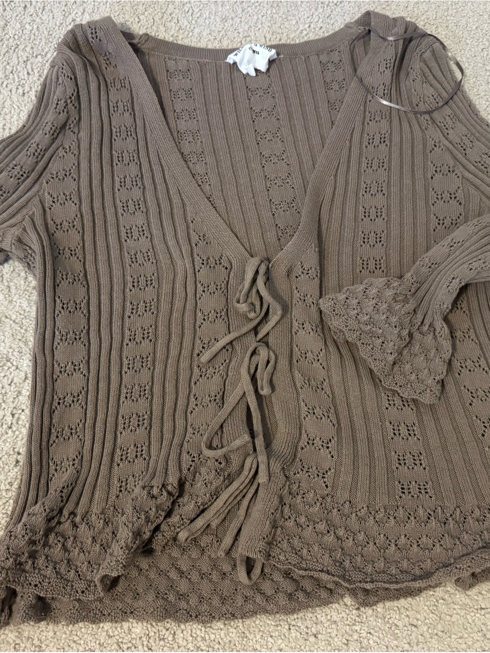 Tie-Front Knit Cardigan Sweater - Taupe